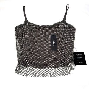 Lulu's Charcoal Mesh Rhinestone Cami Going Out Top